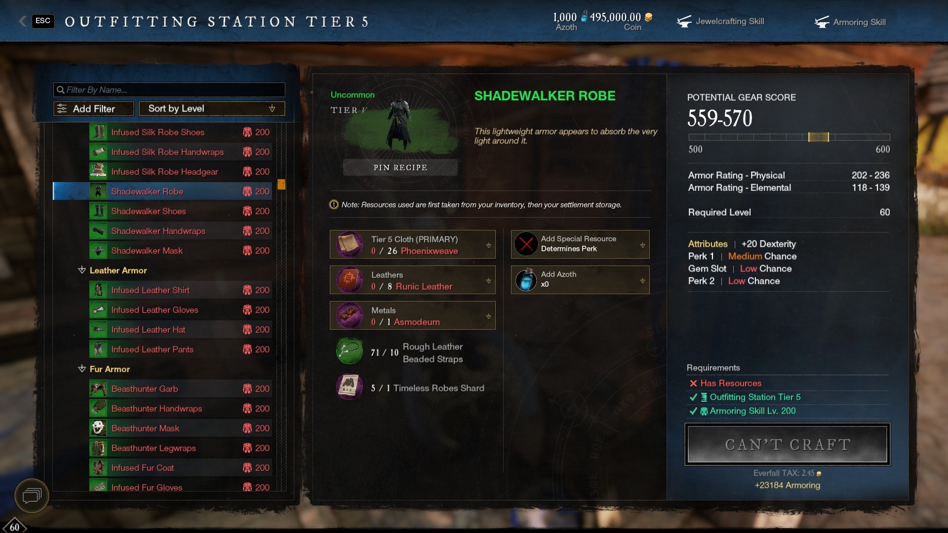 end-game crafting materials requirement